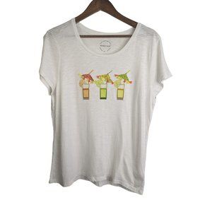Krazy Kat Embellished Cocktail Burnout White T-Shirt Theme Party, Vacation sz L